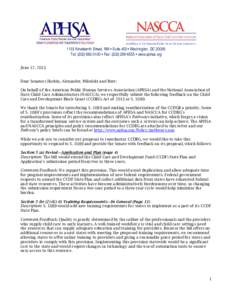 1133 Nineteenth Street, NW • Suite 400 • Washington, DC[removed]Tel: ([removed] • Fax: ([removed] • www.aphsa.org June 17, 2013 Dear Senators Harkin, Alexander, Mikulski and Burr: On behalf of the American 