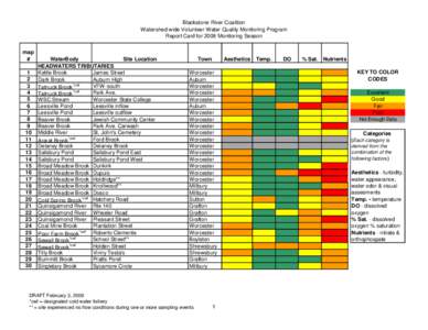 Blackstone River Coalition Watershed-wide Volunteer Water Quality Monitoring Program Report Card for 2008 Monitoring Season map # 1