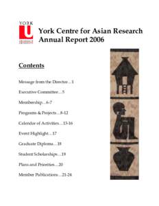 Annual Report: York Centre for Asian Studies Research – March, 2005