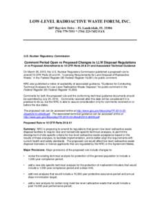 LOW-LEVEL RADIOACTIVE WASTE FORUM, INC[removed]Bayview Drive – Ft. Lauderdale, FL[removed]7551 * ([removed]FAX U.S. Nuclear Regulatory Commission