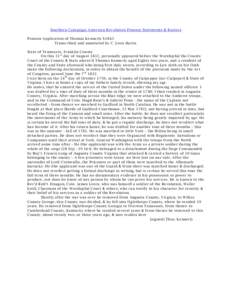 Southern Campaign American Revolution Pension Statements & Rosters Pension Application of Thomas Kennerly S1843 Transcribed and annotated by C. Leon Harris State of Tennessee, Franklin County On this 31 st day of August 