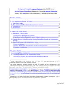 Development, Compilation,Agency Practices and Judicial Review of Informal Agency Rulemaking Administrative Records in Informal Rulemaking Leland E. Beck, Draft Report to the Administrative Conference of the United States