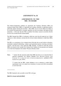 Amendment No. 3E: Amendments to the MRL standard - APVMA Gazette 9, 4 September 2001