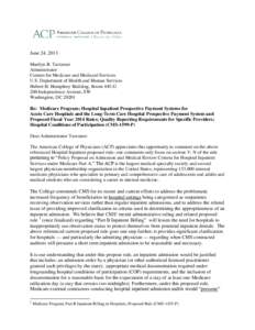 ACP response letter to CMS regarding proposed inpatient hospital rule for FY2014