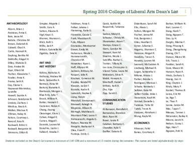 Spring 2016 College of Liberal Arts Dean’s List