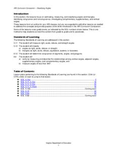 ARI Curriculum Companion – Classifying Angles  Introduction In this section, the lessons focus on estimating, measuring, and classifying angles and triangles, identifying congruence and noncongruence, investigating com