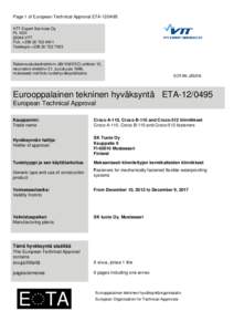 Page 1 of European Technical Approval ETAVTT Expert Services Oy PLVTT Puh. +Telekopio +