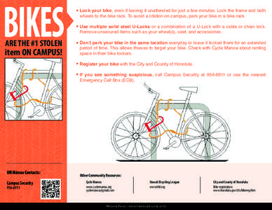 Manoa / Honolulu County /  Hawaii / Bicycle parking / Bicycle lock / Locks