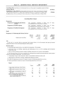 Head 25 — ARCHITECTURAL SERVICES DEPARTMENT Controlling officer: the Director of Architectural Services will account for expenditure under this Head. Estimate 2002–03..................................................