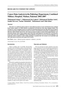 Pathology-based Cancer Data Analysis in Multan, Pakistan  RESEARCH COMMUNICATION Cancer Data Analysis in the Pathology Department, Combined Military Hospital, Multan, Pakistan[removed]Muhammad Atique1*, Muhammad Jan Le