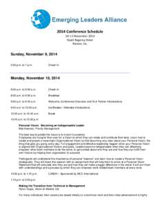 2014 Conference Schedule 10–12 November 2014 Hyatt Regency Hotel Reston, Va.  Sunday, November 9, 2014