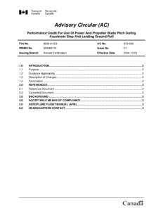 Advisory Circular (AC) Performance Credit For Use Of Power And Propeller Blade Pitch During Accelerate Stop And Landing Ground Roll File No[removed]