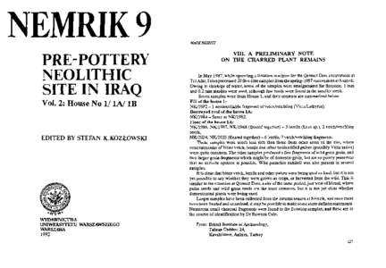NEMRIK 9 PRE-POTTERY NEOLITHIC SITE IN IRAQ Vol. 2: House No l/ 1 4 1B