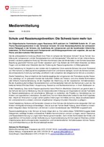 Medienmitteilung DatumSchule und Rassismusprävention: Die Schweiz kann mehr tun