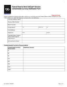 Contaminated Currency Notification Form