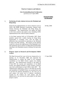 LC Paper No. CB[removed])  Panel on Commerce and Industry List of outstanding items for discussion (position as at 9 April[removed]Proposed timing