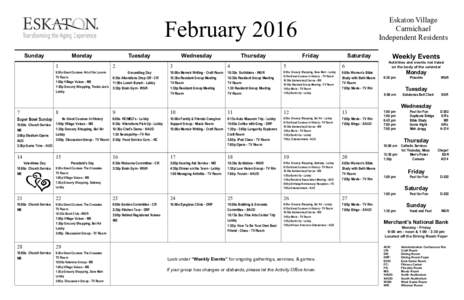 Eskaton Village Carmichael Independent Residents February 2016 Sunday