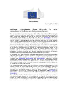 Computer law / Law / BrowserChoice.eu / Microsoft / Internet Explorer / European Union Microsoft competition case / Microsoft litigation / Software / Computing / Web browsers