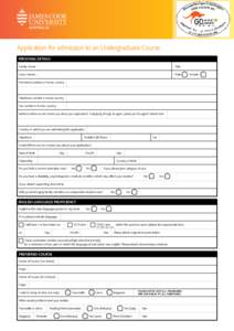 Application for admission to an Undergraduate Course Personal Details Family Name 
