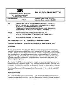 FIA ACTION TRANSMITTAL  Department of Human Resources 311 West Saratoga Street Baltimore MD[removed]Control Number: