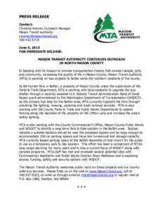 PRESS RELEASE Contact: Christina Kramer, Outreach Manager Mason Transit Authority [removed[removed]