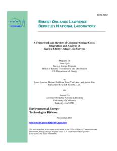 A Framework and Review of Customer Outage Costs: Integration and Analysis of Electric Utility Outage Cost Surveys