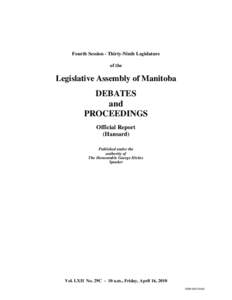 The Legislative Assembly of Manitoba Debates and Proceedings