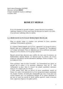 Intervention Dominique QUINIO Directrice de LA CROIX Congrès mondial de la presse catholique