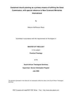 Sustained church planting as a primary means of fulfilling the Great Commission, with special reference to New Covenant Ministries International