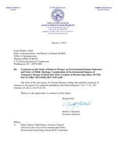 Title:  State of Nevada Comments on the Notice of Intent to Prepare an Environmental Impact Statement and Notice of Public Meetings, Consideration of Environmental Impacts of Temporary Storage of Spent Fuel After Cessati