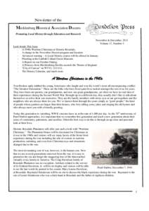 Newsletter of the  Mecklenburg Historical Association Docents Promoting Local History through Education and Research November & December, 2011 Volume 17, Number 5