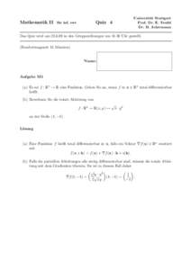 Mathematik II  at Stuttgart Universit¨ Prof. Dr. E. Teufel Dr. B. Ackermann