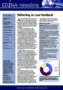 March 2012, Volume 17, Issue 1  In this Issue... Reflecting on user feedback............................ 1 Thematic Mapper