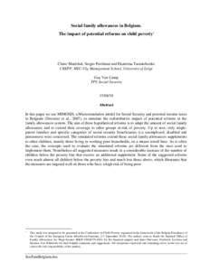 Social family allowances in Belgium. The impact of potential reforms on child poverty1 Claire Maréchal, Sergio Perelman and Ekaterina Tarantchenko CREPP, HEC-Ulg Management School, University of Liège Guy Van Camp