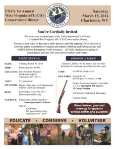 USA’s 1st Annual West Virginia AFL-CIO Conservation Dinner Saturday March 15, 2014