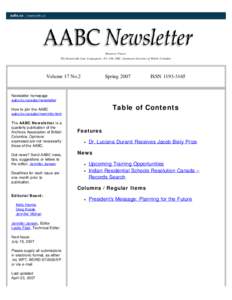 AABC Newsletter - Vol.17 No.2 Spring 2007