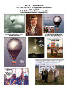 Aeronautics / Maxie Anderson / Double Eagle / Ben Abruzzo / Larry Newman / Anderson-Abruzzo Albuquerque International Balloon Museum / Balloon / U.S. Ballooning Hall of Fame / Sayre /  Oklahoma / Aviation / Ballooning / Aircraft