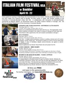 ITALIAN FILM FESTIVAL USA OF Boulder  April[removed]