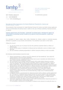 Federal agency for medicines and health products Eurostation II - Place Victor Horta[removed]Bruxelles www.afmps.be  Directorate General PRE Authorization/ Homeo-Phyto Unit