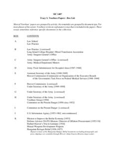 MC 1407 Tracy S. Voorhees Papers : Box List Most of Voorhees’ papers are grouped by activity; the remainder are grouped by document type. For most phases of his career, Voorhees wrote an explanatory essay that is inclu