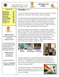 MILFORD LIONS CLUB  NOVEMBER 2013—Volume 6 Issue 5 Inside This Issue November News.………...Pg 1,2 JFK Remembrance ….....Pg 2