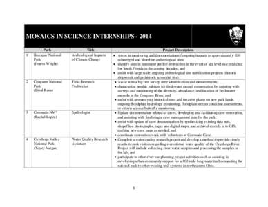 MOSAICS IN SCIENCE INTERNSHIPS[removed]Park Biscayne National Park