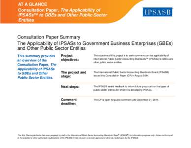 AT A GLANCE Consultation Paper, The Applicability of IPSASs™ to GBEs and Other Public Sector Entities  Consultation Paper Summary