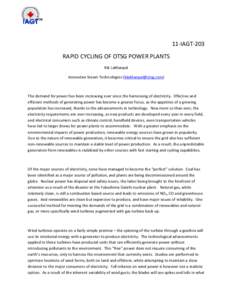 11-IAGT-203 RAPID CYCLING OF OTSG POWER PLANTS Bik Lakhanpal Innovative Steam Technologies ([removed])  The demand for power has been increasing ever since the harnessing of electricity. Effective and