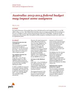 Global Watch International Assignment Services Australia: federal budget may impact some assignees May 16, 2013