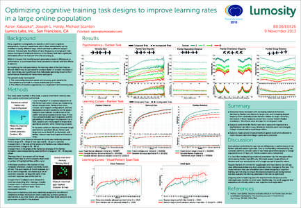 Optimizing cognitive training task designs to improve learning rates in a large online populationEEE26 9 NovemberAaron Kaluszka*, Joseph L. Hardy, Michael Scanlon