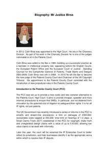 Mr Justice Birss Biography - Including PCC Introduction
