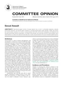 The American College of Obstetricians and Gynecologists WOMEN’S HEALTH CARE PHYSICIANS COMMITTEE OPINION Number 592 • April 2014