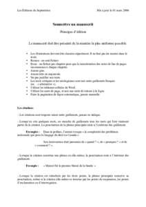 Les Éditions du Septentrion  Mis à jour le 01 mars 2006 Soumettre un manuscrit Principes d’édition