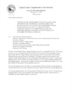 Sport Fish Restoration Final Apportionment for Fiscal Year 2012